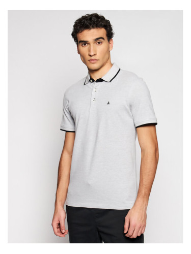 Jack&Jones Тениска с яка и копчета Paulos 12136668 Сив Slim Fit