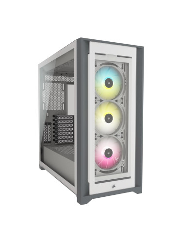 Кутия Corsair iCUE 5000X RGB Mid Tower, Tempered Glass, Бяла
