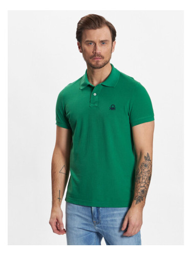 United Colors Of Benetton Тениска с яка и копчета 3089J3178 Зелен Slim Fit