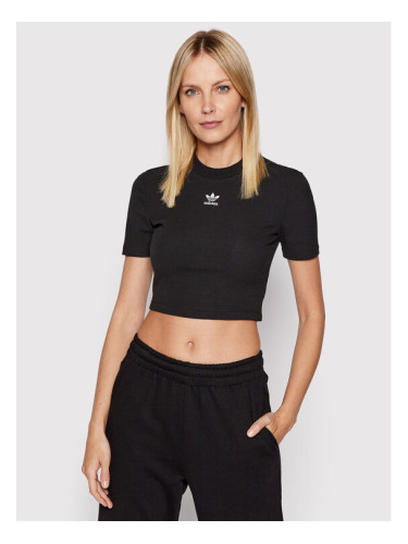 adidas Тишърт adicolor Essentials Rib Cropped HF3395 Черен Regular Fit