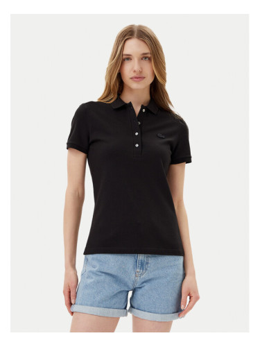 Lacoste Тениска с яка и копчета PF5462 Черен Slim Fit