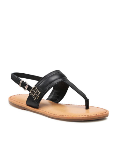 Tommy Hilfiger Сандали Hardware Th Flat Leather Sandal FW0FW05912 Черен