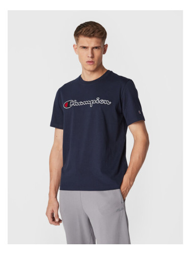 Champion Тишърт Script Logo Embroidery 218007 Тъмносин Regular Fit