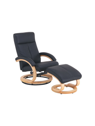  НИКОЛАС РЕЛАКС КРЕСЛО 66/80-110/90- 86h С ТАБУРЕТКА ЧЕРНА ЕКО КОЖА