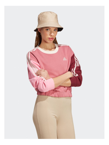 adidas Суитшърт Essentials 3-Stripes Crop Sweatshirt IC9875 Розов Loose Fit