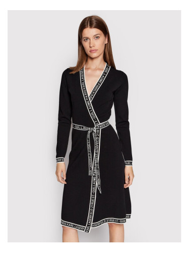 KARL LAGERFELD Плетена рокля Wrap 215W1330 Черен Regular Fit