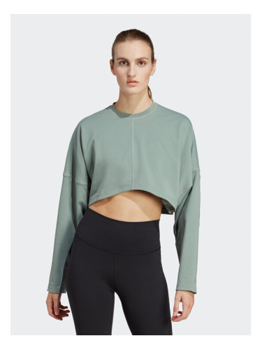 adidas Суитшърт Yoga Studio Crop Sweatshirt HR5086 Зелен Loose Fit
