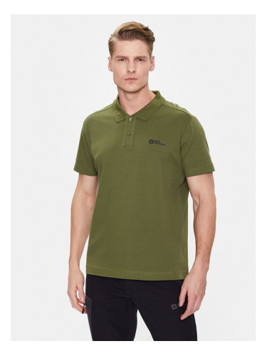 Jack Wolfskin Тениска с яка и копчета Essential 1809301 Зелен Regular Fit