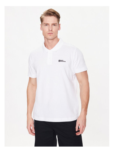 Jack Wolfskin Тениска с яка и копчета Essential 1809301 Бял Regular Fit