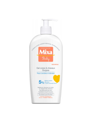 MIXA BABY Нежен гел за измиване на коса/тяло без сапун 400мл