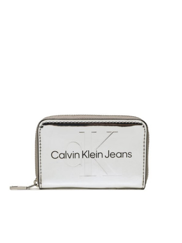 Calvin Klein Jeans Малък дамски портфейл Sculpted Med Zip Around K60K610405 Сребрист
