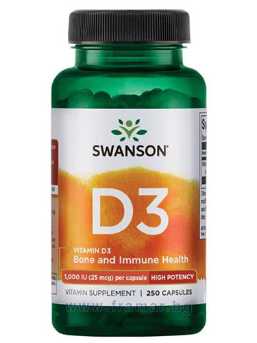 СУОНСЪН МОЩЕН ВИТАМИН D3 1000 IU капсули * 250