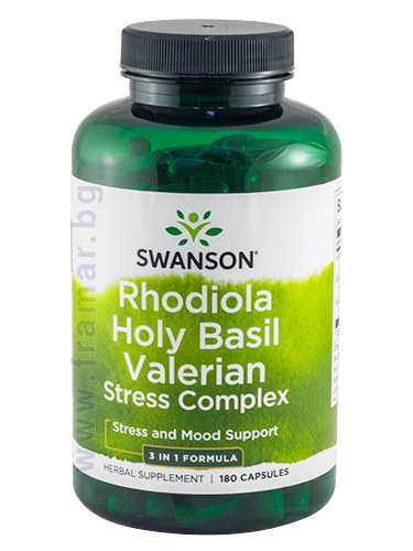 СУОНСЪН РОДИОЛА, СВЕЩЕН БОСИЛЕК И ВАЛЕРИАНА - СТРЕС КОМПЛЕКС ФУЛ СПЕКТРУМ капсули * 180