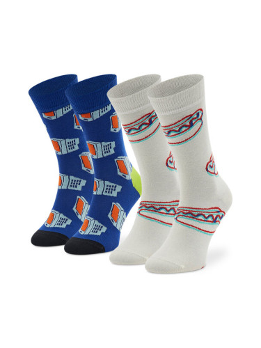Happy Socks Комплект 2 чифта дълги чорапи мъжки XTDS02-6500 Бял