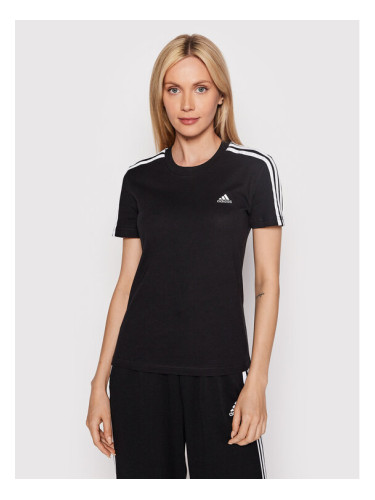 adidas Тишърт Loungewear Essentials 3-Stripes GL0784 Черен Slim Fit