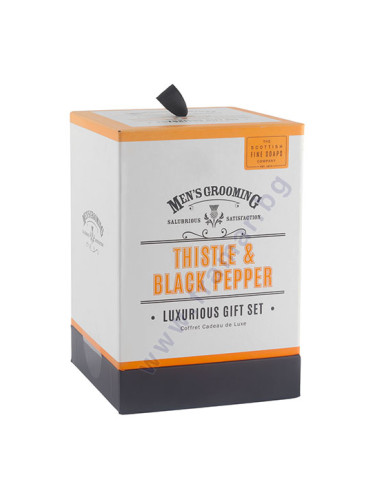 СКОТИШ ФАЙН ЛУКСОЗЕН ПОДАРЪЧЕН КОМПЛЕКТ ЗА МЪЖЕ БЯЛ ТРЪН И ЧЕРЕН ПИПЕР
