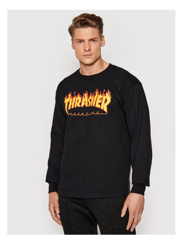 Thrasher Тениска с дълъг ръкав Flame Черен Regular Fit