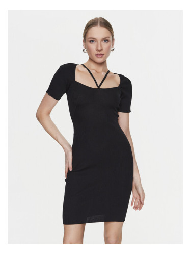 Simple Плетена рокля SUD003 Черен Slim Fit