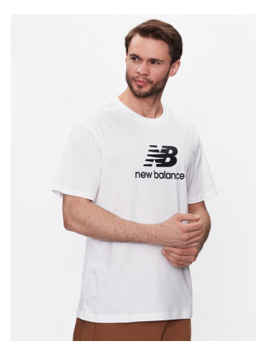 New Balance Тишърт Essentials Stacked Logo MT31541 Бял Relaxed Fit