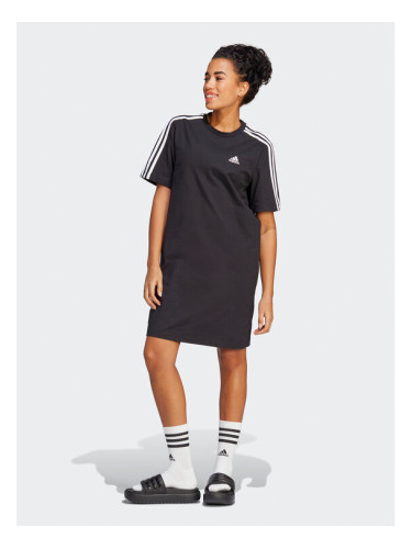 adidas Ежедневна рокля Essentials 3-Stripes Single Jersey Boyfriend Tee Dress HR4923 Черен Loose Fit