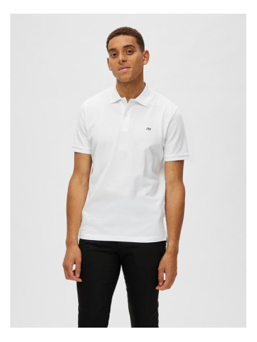 Selected Homme Тениска с яка и копчета 16087839 Бял Regular Fit