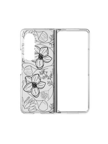 Пластмасов кейс FNX Premium Design, За Samsung Galaxy Z Fold4 5G, Многоцветен, Черни цветя
