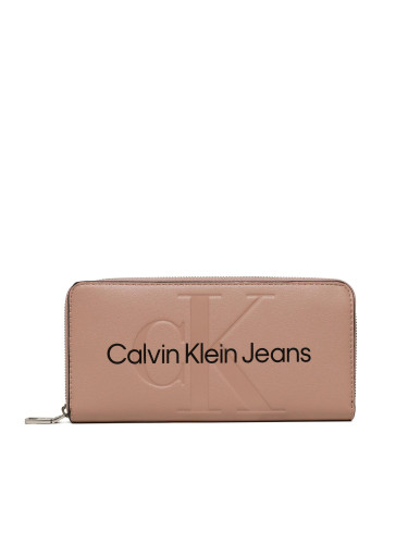 Голям дамски портфейл Calvin Klein Jeans Sculpted Zip Around Mono K60K610358 Розов