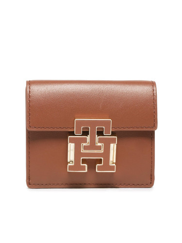 Малък дамски портфейл Tommy Hilfiger Push Lock Leather Wallet AW0AW14344 Кафяв