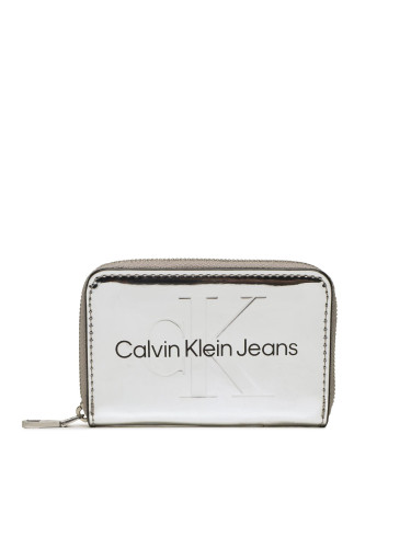 Малък дамски портфейл Calvin Klein Jeans Sculpted Med Zip Around K60K610405 Сребрист