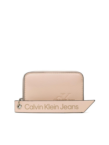 Малък дамски портфейл Calvin Klein Jeans Sculpted Med Zip Around Tag K60K610578 Розов