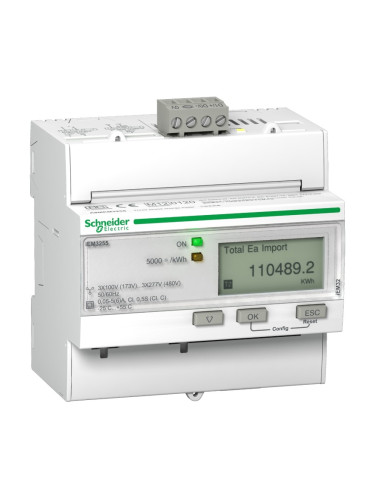 Електромер трифазен, A9MEM3255, електронен, 3P+N, 5A, Modbus