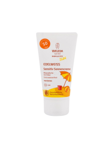 Weleda Baby & Kids Sun Edelweiss Sunscreen Sensitive SPF50 Слънцезащитна козметика за тяло за деца 50 ml