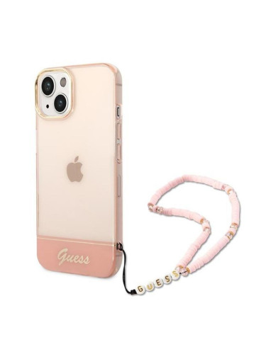 Оригинален кейс Guess Translucent Pearl Strap, За iPhone 14 (6.1), Розов