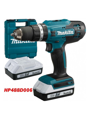 Винтоверт акумулаторен, ударен, Makita HP488D006, 18V, G-series, 2x2Ah, 42Nm