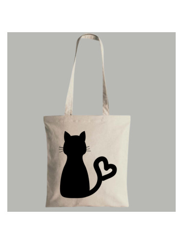 Памучна торба с принт Черна котка и сърце