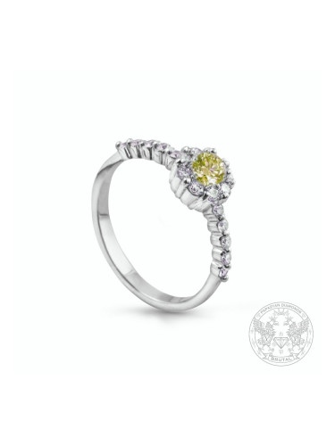 Пръстен в бяло злато с централен Fancy Yellow Diamond - 0.25 ct.  и странични - 0.30 ct. BR8093