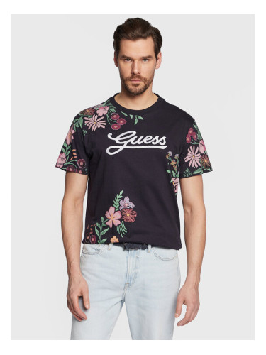 Guess Тишърт Flower Script M3GI07 K8FQ4 Тъмносин Regular Fit