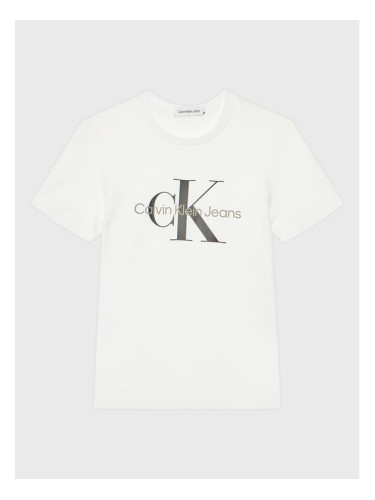 Calvin Klein Jeans Тишърт Monogram Logo IU0IU00267 Бял Regular Fit