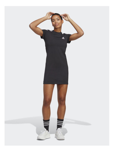 adidas Ежедневна рокля Essentials 3-Stripes Tee Dress IC8785 Черен Fitted Fit