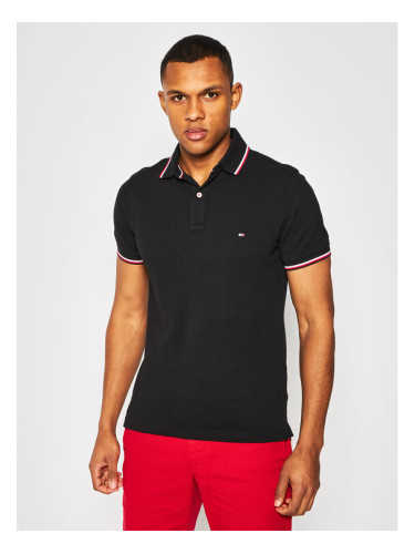 Tommy Hilfiger Тениска с яка и копчета MW0MW13080 Черен Slim Fit