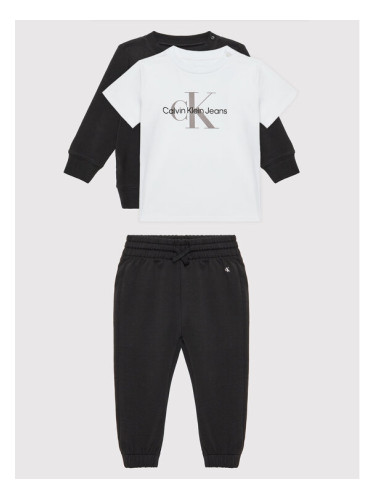 Calvin Klein Jeans Комплект от тишърт, суитшърт и панталони Monogram Starter IN0IN00011 Черен Regular Fit