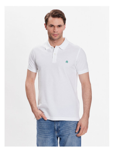 United Colors Of Benetton Тениска с яка и копчета 3089J3179 Бял Regular Fit