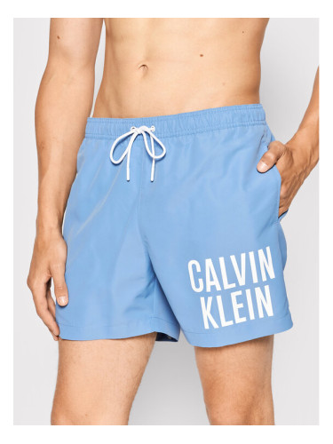 Calvin Klein Swimwear Плувни шорти Medium Drawstring KM0KM00701 Светлосиньо Regular Fit