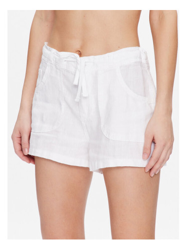 BDG Urban Outfitters Шорти от плат BDG LINEN 5 POCKET SHORT 76475557 Бял Fitted Fit