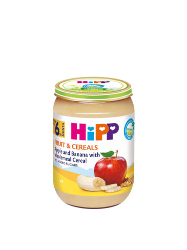 HIPP БИО Готова пълнозърнеста каша ябълка и банан 6+м. 190г