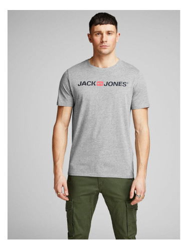 Jack&Jones Тишърт Corp Logo 12137126 Сив Slim Fit