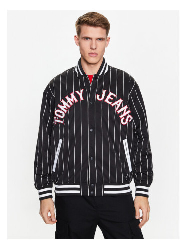 Tommy Jeans Яке бомбър Pinstripe DM0DM15917 Черен Relaxed Fit