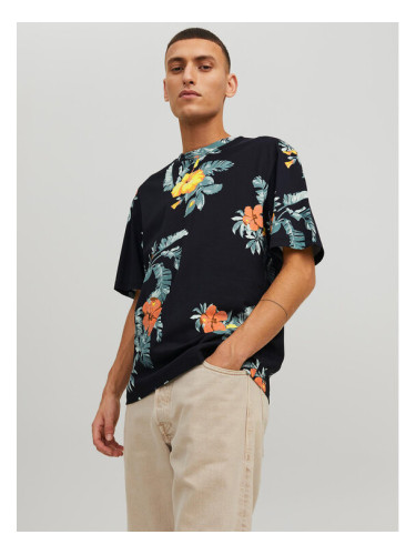 Jack&Jones Тишърт Flores 12227780 Черен Relaxed Fit