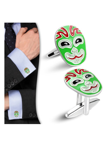 Копчета за ръкавели "Зелена Кабуки маска"