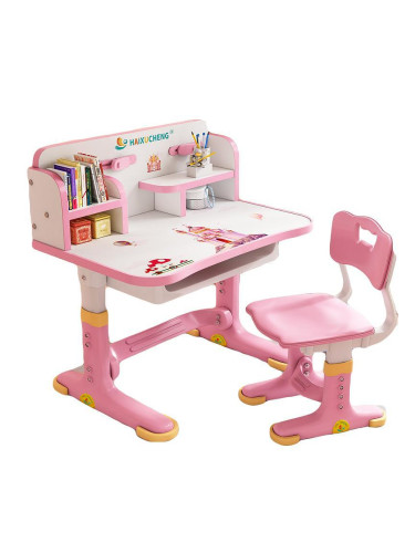 Ученическо бюро с етажерка и стол 75 х 53 х h101 см, розово